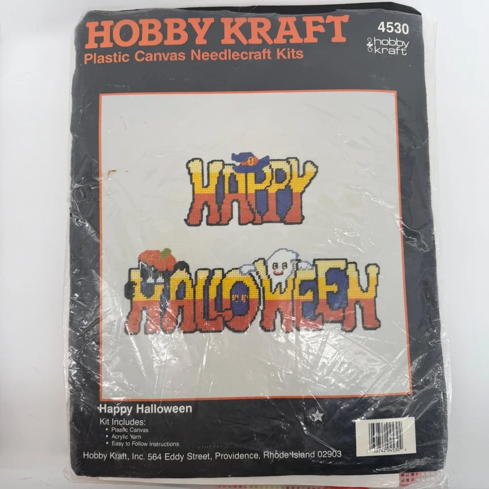Vintage Hobby Kraft Halloween Plastic Canvas Kits Witch Happy Halloween needle